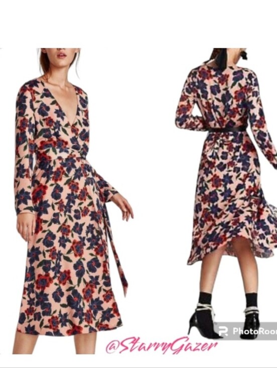 Zara Dresses & Skirts - ZARA Trafaluc Wrap Floral Midi Dress Long Sleeve